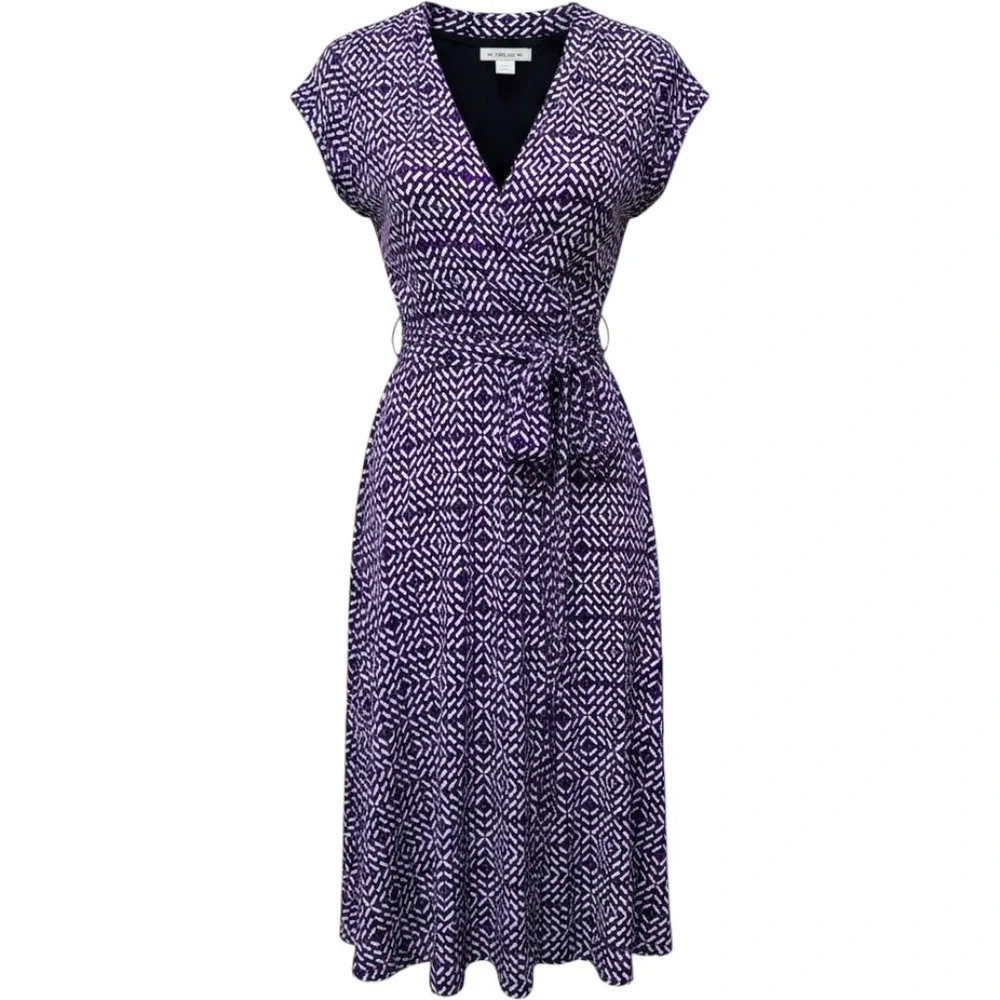 Liz Claiborne Purple Geometric Wrap Dress Cap Sleeve V-Neck XL Office Workwear